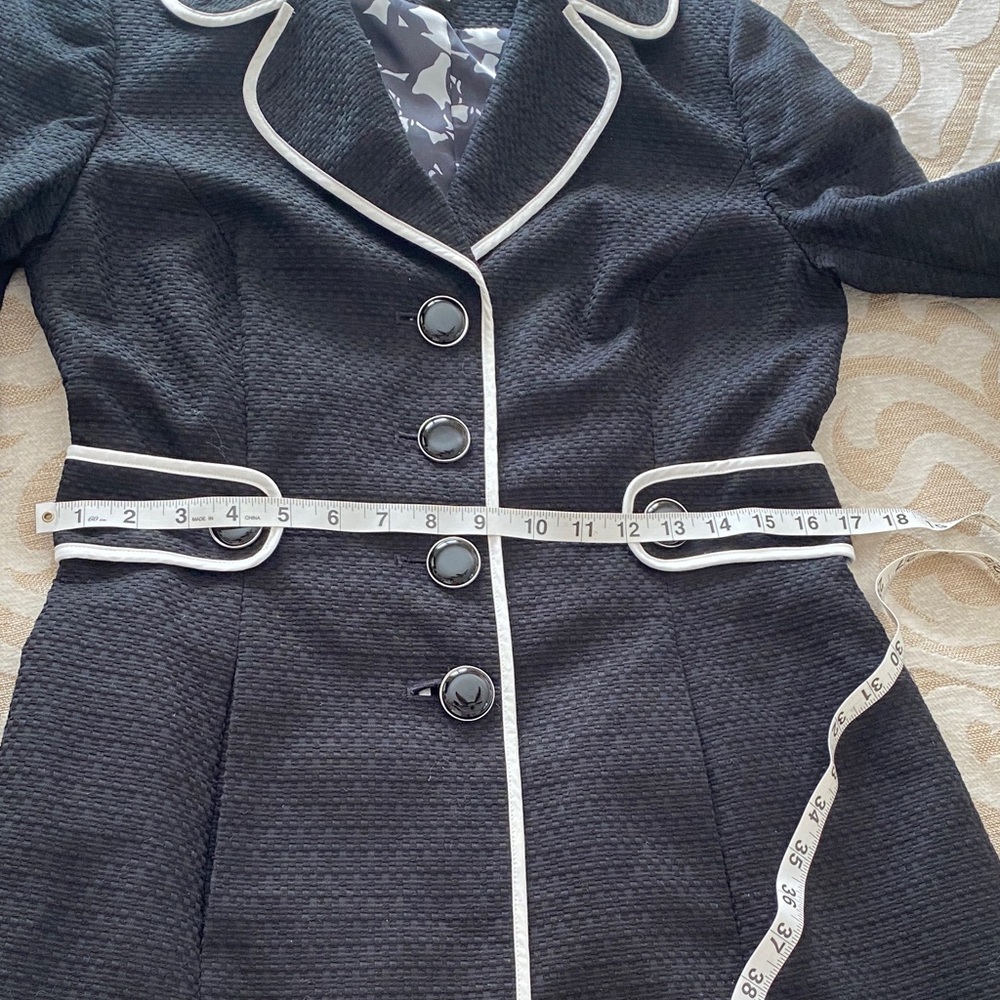 Ann Taylor LOFT Black Coat w White Piping – Tailored Vintage Style Jacket Size 6 - Picture 10 of 12